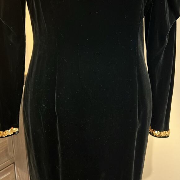 Beautiful Vintage GENET VIVIEN Black‎ Velvet Dress S Cocktail Sexy Sequined Gold - Picture 3 of 16